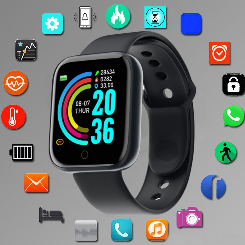 Smartwatch Square Watches For Men - สมาร์ทวอท์ชสําหรับผู้ชายผู้หญิงโหมดกีฬาการควบคุมเพลงแคลอรี่ระยะทางฟิตเนสสมาร์ทแบนด์ข้อความเตือนสร้อยข้อมือสมาร์ท Android IOS