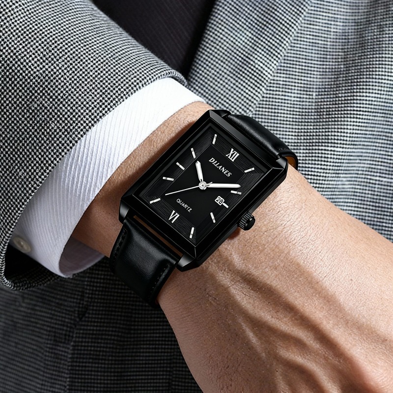Smartwatch Casual Watches For Men - นาฬิกาข้อมือหนังลำลองสำหรับผู้ชาย แฟชั่นนาฬิกาควอตซ์ทรงสี่เหลี่ยมสำหรับผู้ชาย นาฬิกาแบรนด์ดังรุ่นใหม่พร้อมปฏิทิน Reloj De Hombre