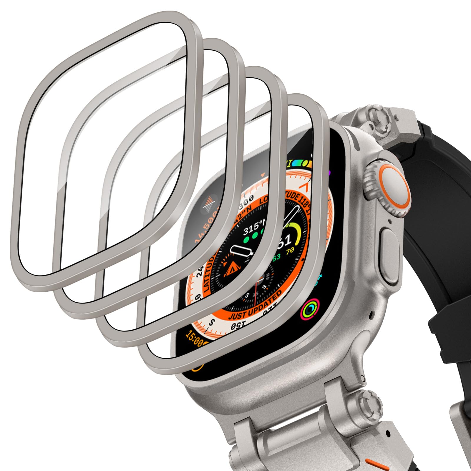 Smartwatch Watches Gift For Men - เคสอลูมิเนียมอัลลอยด์ + กระจกนิรภัยสำหรับแอปเปิ้ลวอทช์อัลตร้า 2-3 49 มม.ป้องกันรอยขีดข่วนป้องกันหน้าจอไอวอทช์